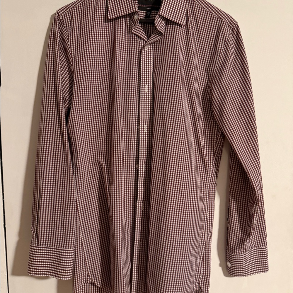 Men's Bonobos Checkered Shirt - Brick and White